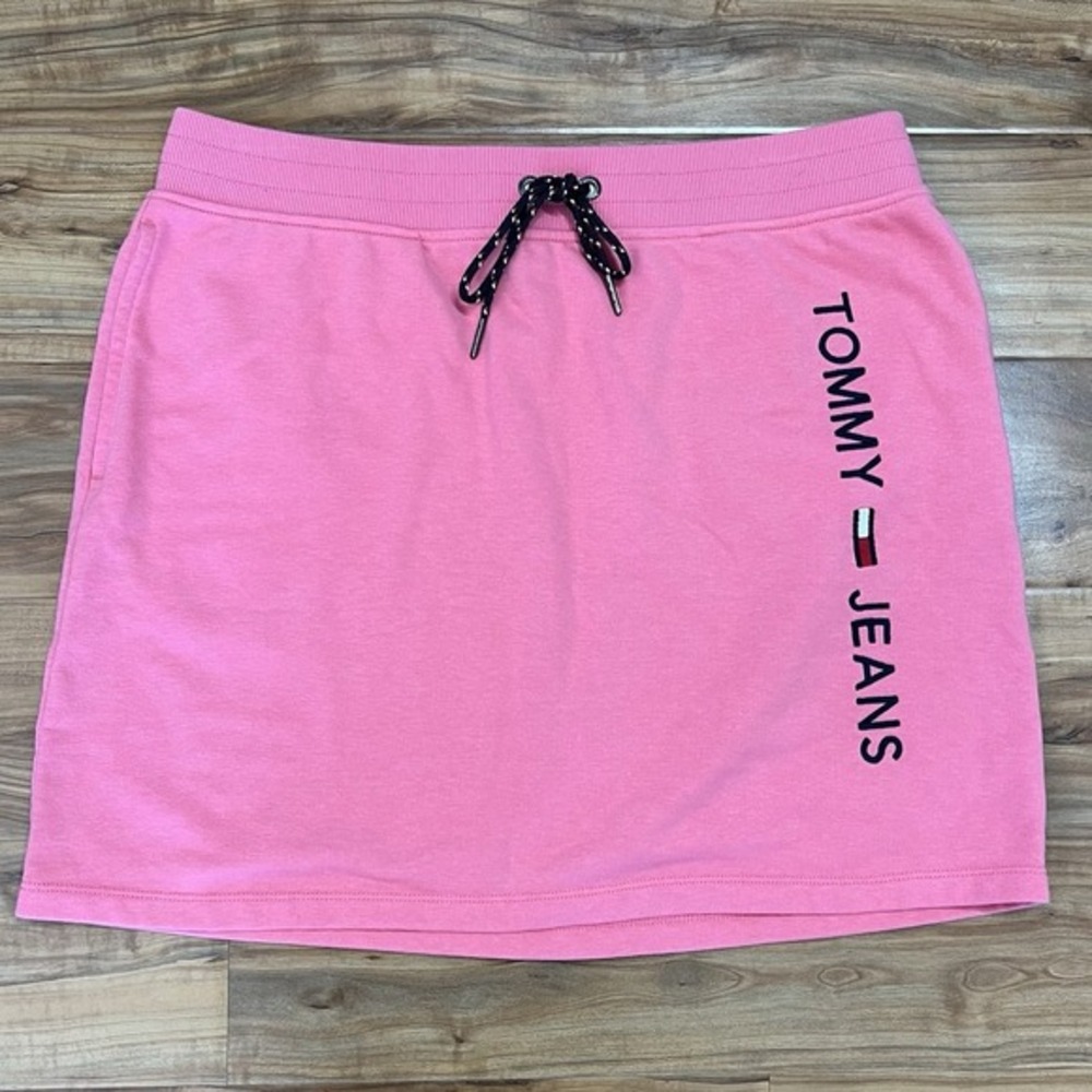 Tommy Jeans Peachy‎ Pink French Terry Skirt Women's Large Drawstring 17" Length